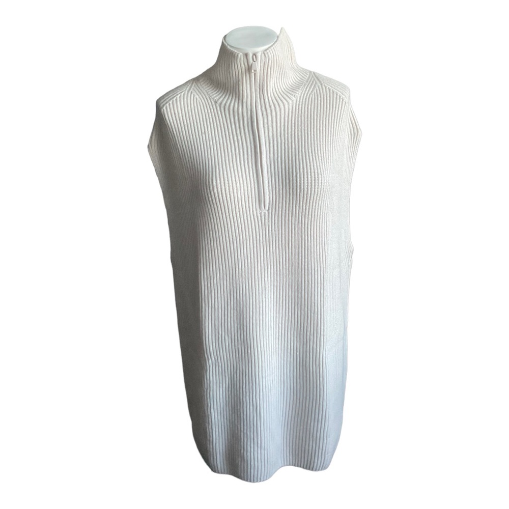 H&M Thick Rib Knit Beige Sleeveless Sweater Dress High Collar with Half Zip XS